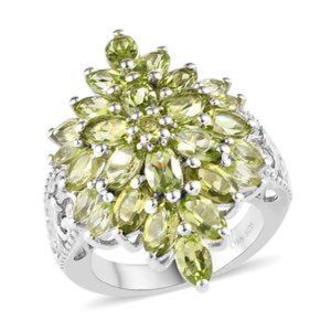 American Natural Arizona Peridot Floral Spray Ring in Platinum Over Sterling Sil